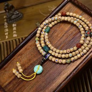 buddha protection necklace with moon-star vintage beads